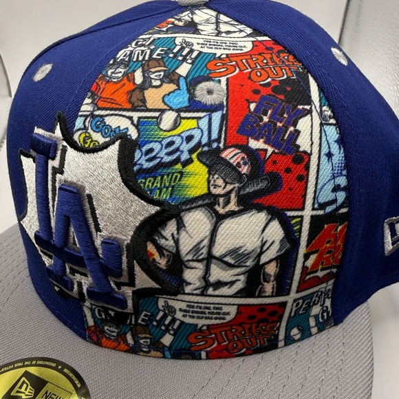 New Era 59FIFTY Los Angeles Dodgers Comic Book Panel Fitted Hat Size 7 Blue Grey - Picture 2 of 6